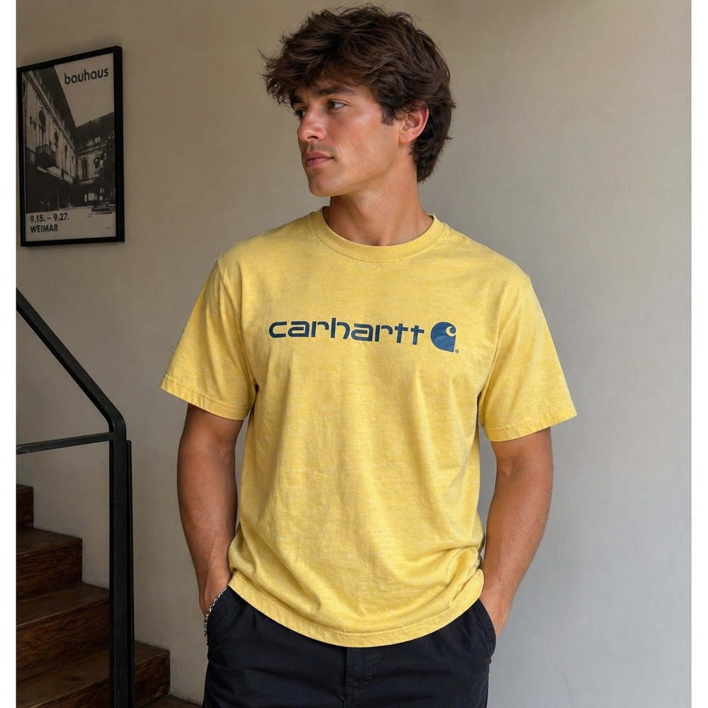Carhartt Mens Loose Fit Graphic T-Shirt Yellow Heather Logo Size M gorpcore work